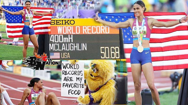 Sydney McLaughlin smashes World 400m Hurdles Record to win gold.