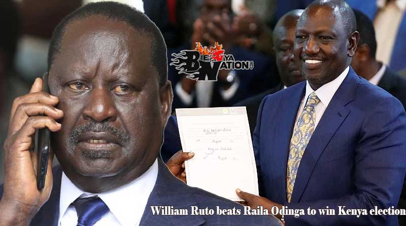 William Ruto wins Kenya election beating Raila Odinga.